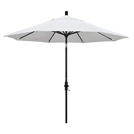 California Umbrella 9' Round Aluminum Market Umbrella, Crank Lift, Collar Tilt, Black Pole, White Olefin