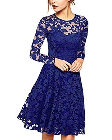 ZANZEA Women's Sexy Casual Summer Lace Round Neck Short Sleeve Princess Dress Party Ball Gown