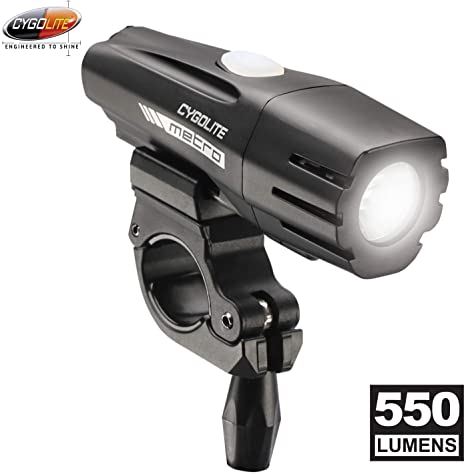 Cygolite Metro– 550 Lumen Bike Light– 4 Night Modes & Daytime Flash Mode– Compact & Durable– IP67 Waterproof– Secured Hard Mount– USB Rechargeable Headlight– for Road & Commuter Bicycles