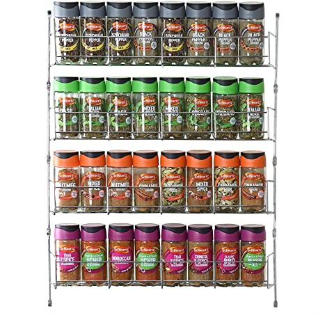 Vinsani 4 Tier Spice Herb Jar Rack Holder for Kitchen Door Cupboard Wall Storage Unit