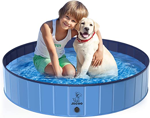 Jecoo Kiddie Pool, Portable Dog Pet Bath Tub Foldable Hard Plastic PVC Wading Pool Extra Large Dog Pool for Kids Dogs Cats, Leakproof Dog Swimming Kids Pool Indoor and Outdoor