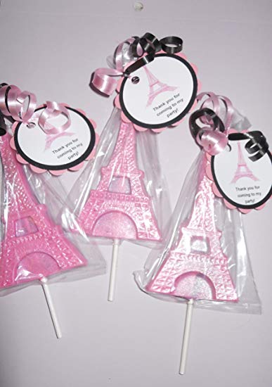 12 Eiffel Tower Paris, Ooh La La Gourmet Chocolate Lollipops with Ribbon Kids Favors Wedding Favors Baby Shower Bridal Shower Birthday Party Favors