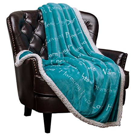 Chanasya Super Soft Ultra Plush Healing Thoughts Warm Hugs Posivite Energy Comfort Caring Gift Teal Microfiber Throw Blanket ( 60" x 70")- Teal and White Gift Blanket