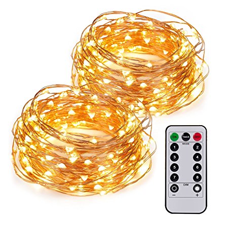 Kohree 2 Pack 60LEDs Fairy String Lights with Remote Control, AA Battery Powered on 20ft Long Ultra Thin String Copper Wire,Decor Rope Lights For Christmas, Wedding, Parties