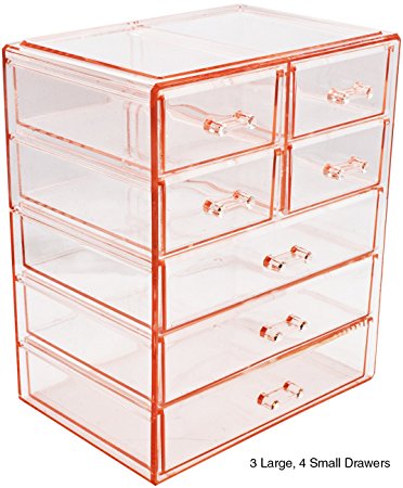 Sorbus Cosmetics Makeup and Jewelry Big Pink Storage Case Display- 3 Large and 4 Small Drawers Space- Saving, Stylish Acrylic Bathroom Case