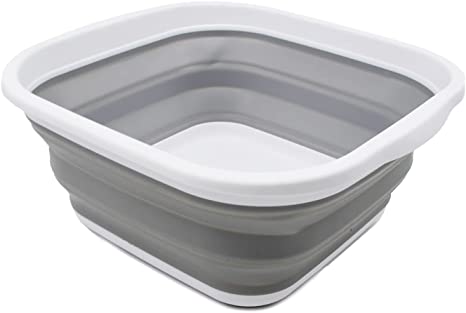 SAMMART 5.5L (1.4 Gallons) Collapsible Tub - Foldable Dish Tub - Portable Washing Basin - Space Saving Plastic Washtub (White/Grey, 1)