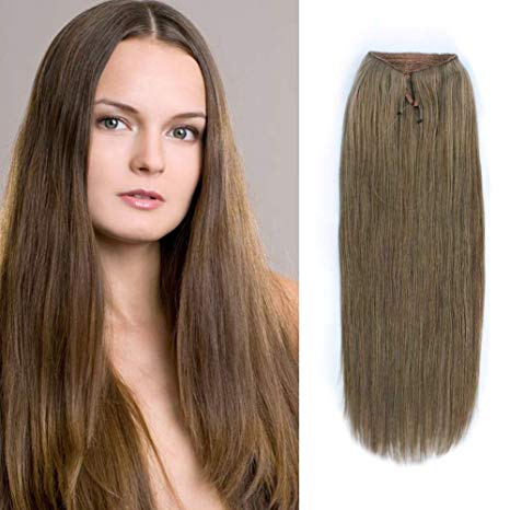 ABH AmazingBeauty Hair Halo Hair Extensions - Invisible Miracle Wire Remy Human Hair, 8 Ash Brown, 20 Inch