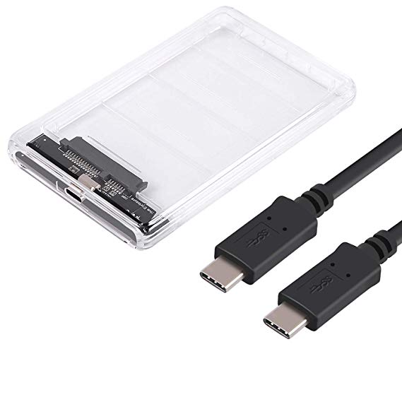 HDE SATA to USB 3.1 External Hard Drive Enclosure 2.5 Inch SATA to USB Type-C Clear HDD/SSD Case UASP USB 3.1 Adapter for PC and Macs