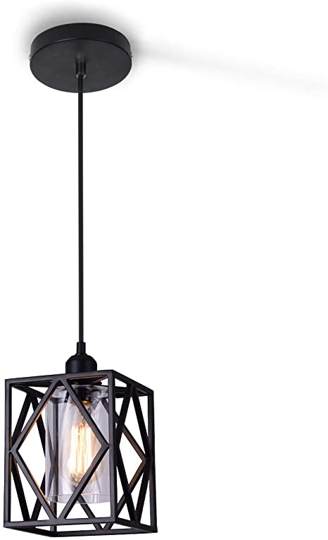 SUNVP Pendant Lighting Fixture Black Modern Iron Industrial Swag Hanging Lamps with Glass Shade for Kitchen Island Bedroom Hallway Bar Living Room Bar