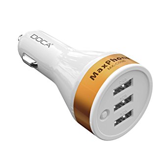 Car Charger, DOCA 3 Port USB 4.8A Output Quick Charge Car Adapter for iPhone 7 / 6s / Plus, iPad Pro / Air 2 / mini,Samsung galaxy S7 / S6 / Edge / Plus, Nexus and More Mobile Device - White