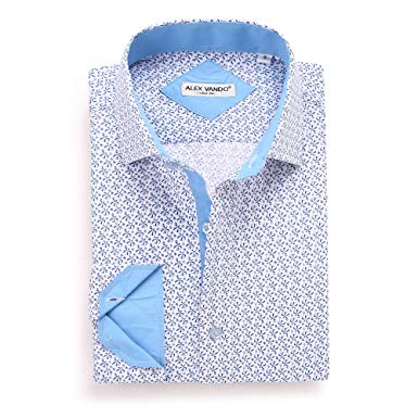 Alex Vando Mens Printed Dress Shirts Long Sleeve Regular Fit Fashion Shirt