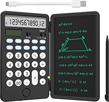 NEWYES Portable Calculator with Notepad, Basic Calculator with Writing Tablet,12 Digits Large Display Rechargeable Solar Power Desk Calculator for Office, School