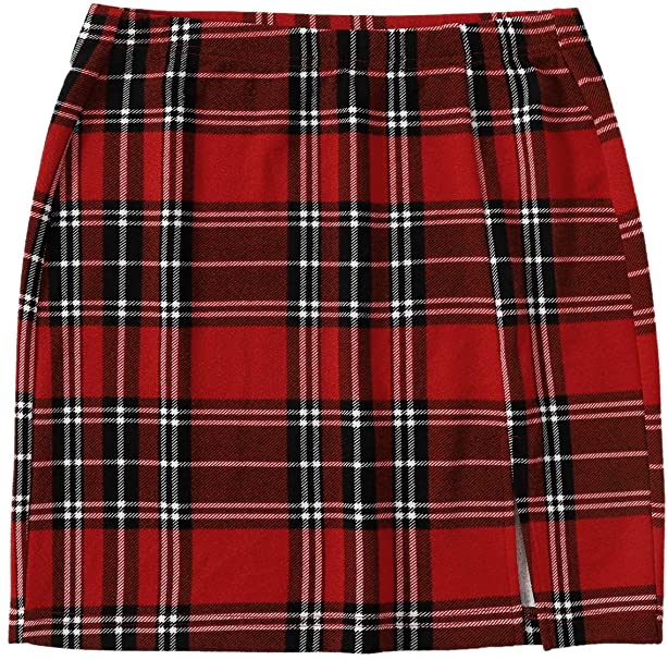 DIDK Women's Casual Tartan Plaid High Waist Bodycon Mini Skirt