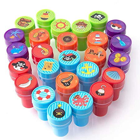 XIAOYAO Stamps for Kids, Party Favors, 26 Pieces Assorted Stamps for Kids Self-Ink Stamps, Easter Party Favor for Kids (Pirate)