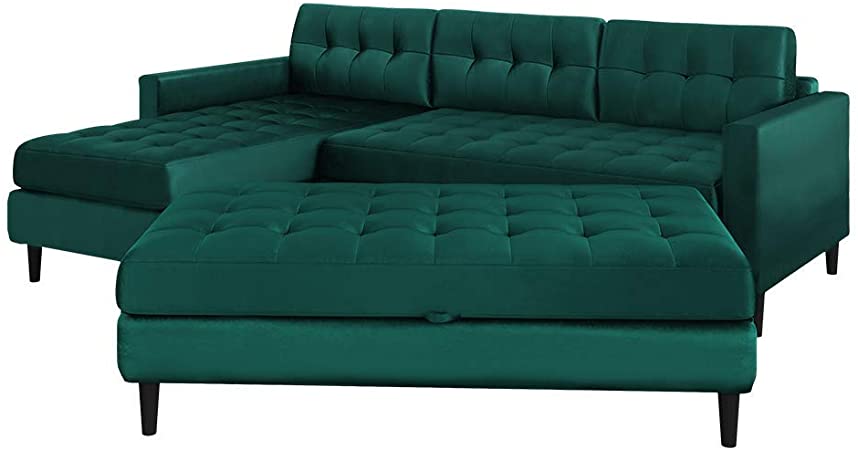 SELSEY Kopenhaga - Corner Sofa/Sofa Bed / 3 Seater Lounge in a Beautiful Monolith Green Fabric with Separate Ottoman…