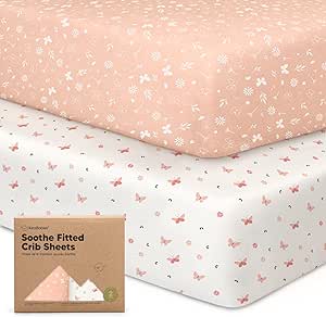 2-Pack Organic Crib Sheets for Boys, Girls - Jersey Fitted Crib Sheet, Baby Crib Sheets Neutral, Crib Mattress Sheet, Cotton Crib Sheets, Breathable Crib Sheet, Baby Mattress Sheets (Butterflies)