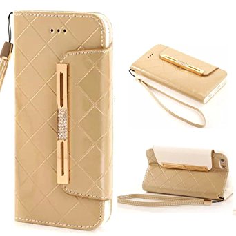 iPhone 7 Wallet,iPhone 7 leather Case,iPhone 7 Card Slot Case, Carryberry Elephants Pattern Premium PU Leather Flip Wallet Case Cover for iPhone 7, Gold