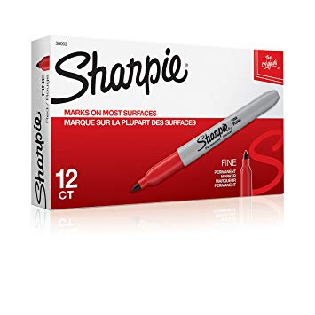 Sharpie 30002 Fine Point Permanent Marker, Marks On Paper and Plastic, Resist Fading and Water, AP Certified, Red Color, Pack Of 12 Markers