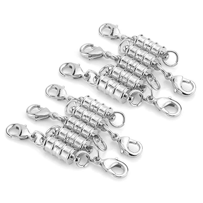 Tegg Popular 10 Pcs Silver Plated Magic Magnetic Clever Clasp Built-in Safety Magnetic Lock with Lobster Clasp for Jewelry Making DIY Necklace Bracelet.