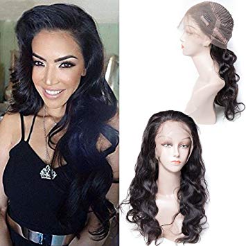 Maxine 8A 360 Lace Frontal Wig Body Wave Adjustable Length 360 Lace Wigs 130% Density Natural Hairline for Black Women Glueless Brazilian Human Hair Wigs with Baby Hair Natural Black Color 20inch