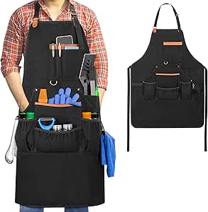 Professional BBQ Grilling Apron, Large Chef Cooking Apron with Multiple Pockets for Barbecue Tools, Utility Work Apron for Men & Women for Kitchen, Shop, Artist, Carpenter, Barber, Apron Only