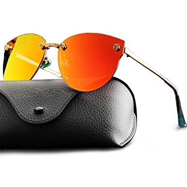 WELUK Fashion Polarized Rimless Reflective Cateye Sunglasses Oversized Color Tinted