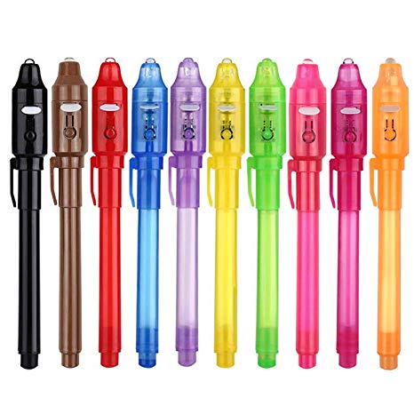 DLUCKY Invisible Ink Pen 10Pcs Latest 2019 Spy Pen with UV Light Magic Marker Kid Pens for Secret Message and Birthday Party ,Writing Secret Message for Easter Day Halloween Christmas Party Bag Gift