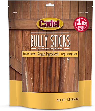 Cadet Bully Sticks Premium Natural Single Ingredient Long Lasting High Protein Dog Treats