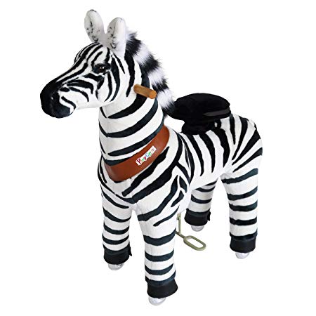 PonyCycle Official Ride-On Zebra No Battery No Electricity Mechanical Horse Toy Giddy up Pony Plush Walking Animal for Age 3-5 Years Small Size - N3012