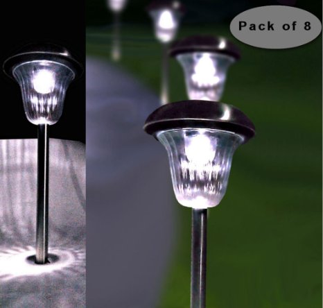 Brilliant & Mo Set of 8 Stainless Steel Solar Pathway Lights With Dual Lighting Mode White and Color Changing LED For Garden Decoration