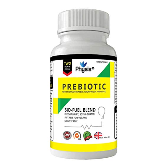 Physis Bio-Fuel Blend Prebiotic - with Concentrated Lactobacillus Acidophilus Probiotic/Fructo Oligosaccharides Prebiotic / 60 Capsules – 2 Month Supply