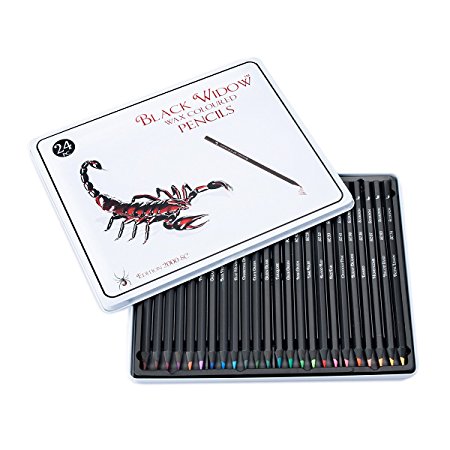 Black Widow ® Colored Pencils for Adults, the Best Color Pencil Set for Adult Coloring Books, A Quality 24 Piece Blackwood Drawing Kit Available to Use in your books. Scorpion Edition