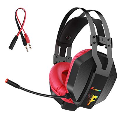 Gaming Headset for PS4, Xbox One, PC, Nintendo Switch, Foxnovo Over Ear Headphones Noise Cancelling with Microphone, RGB Led, Bass Surround Sound, Volume Control, Soft Padding Memory Earmuffs