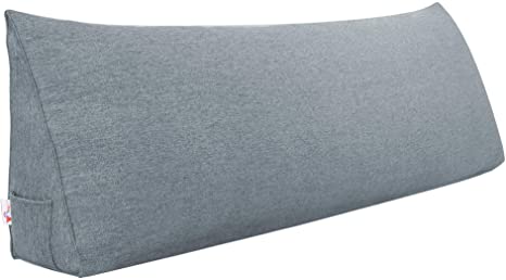 WOWMAX Large Bolster Triangular Positioning Support Reading Backrest Wedge Pillow for Headboard for Day Bed Bunk Bed with Removable Cover No Button Grey California King