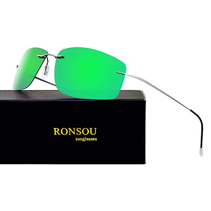 Ronsou Ultra-lightweight Rimless Titanium Men's Fashion Polarized Sunglasses for Driving Outdoor