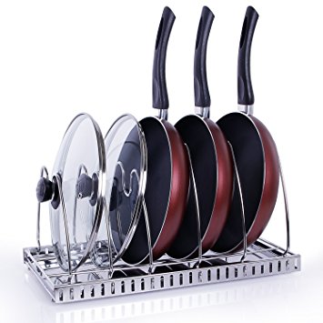 Lifewit Adjustable Stainless Steel Pan Pot Organizer Lid Organizer 6-Frames Kitchenware Cookware Holder Rack