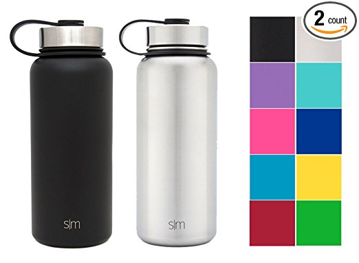 Simple Modern Summit Water Bottle 2 Pack - Two Vacuum Insulated Stainless Steel Wide Mouth Hydro Travel Mugs - Powder Coated Double-Walled Flask