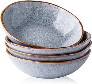 AmorArc Ceramic Cereal Bowls Set of 4, 24 oz Handmade Stoneware Bowls Set for Cereal Soup Salad Bread, Stylish Kitchen Bowls for Meal, Dishwasher & Microwave Safe, Reactive Glaze-Blue