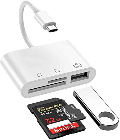 USB C to SD Card Reader, 3 in 1 Type C SD/TF Memory Card Reader Adapters for Camera Compatible with MacBook Pro/Air, iPad Pro, Surfacebook, ChromeBook, Samsung Galaxy 10/9, etc