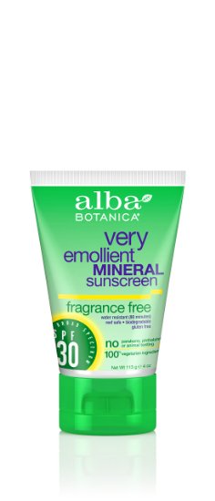 Alba Botanica Very Emollient Fragrance Free Mineral Sunscreen SPF 30 4 Ounce