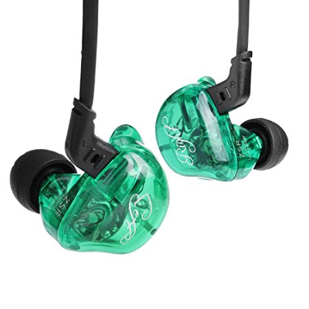 KZ ZSR In-Ear Headphones Earphone Hifi Stereo Deep Bass Earbuds with 0.75mm 2 Pins Detachable Cable Noise Isolating Headset with Hybrid Driver for Running, Jogging, Walking (Green without Mic)