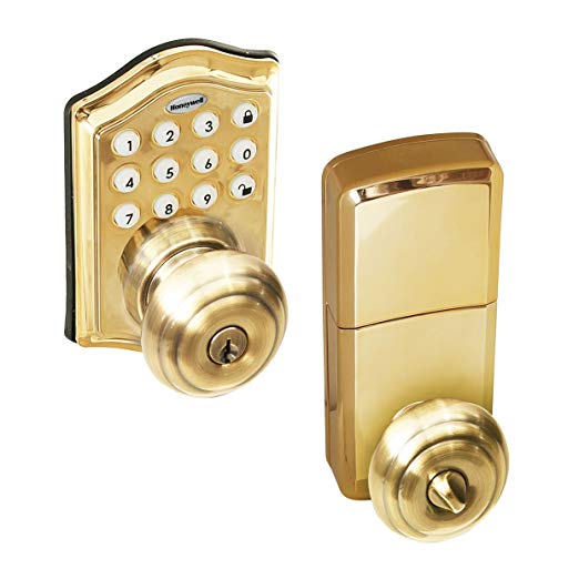 Honeywell Safes & Door Locks - 8732001 Electronic Entry Knob Door Lock, Polished Brass
