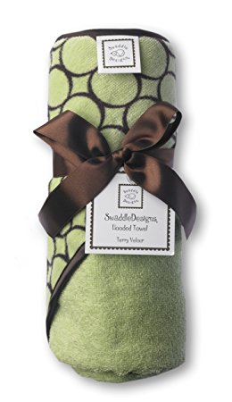 SwaddleDesigns Cotton Terry Velour Hooded Towel, Brown Mod Circles on Lime