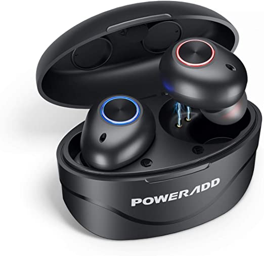 Poweradd Wireless Earbuds Bluetooth 5.0 Stereo Sound Headphones Built-in Mic Wireless Earphones in-Ear, One-Step Pairing Noise Cancelling IPX7 Waterproof Headset with Portable Charging Case