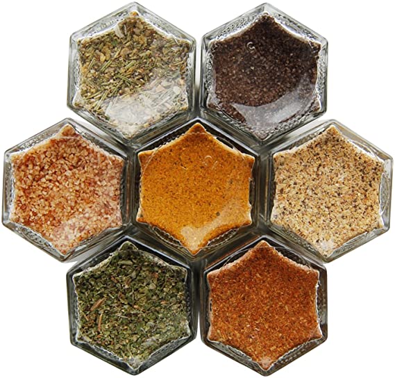 Gneiss Spice Grilling Kit: Seven Magnetic Jars Filled with Organic Gourmet Grill Rubs (7 Jars, Silver Lids)