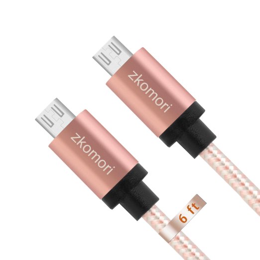 Zkomori Micro USB Cable 2Pack 6ft High Speed Nylon Braided Cord for Samsung, HTC, Motorola, Nokia, Android, and More(Rose Gold Sliver)