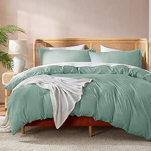 Nestl Sage Green Duvet Cover Queen Size - Soft Double Brushed Queen Duvet Cover Set, 3 Piece, with Button Closure, 1 Duvet Cover 90x90 inches and 2 Pillow Shams