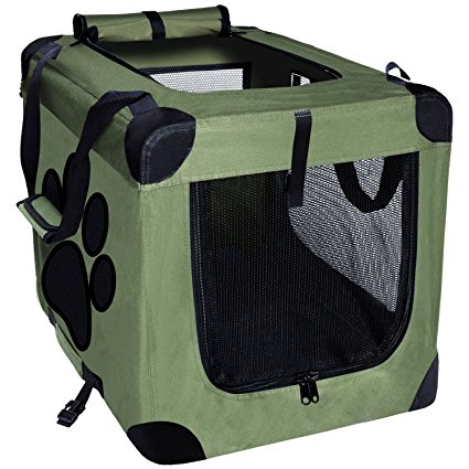 EXPAWLORER Collapsible Foldable Dog Crate, Indoor/Outdoor Pet Home, Deluxe Pet Carrier Green