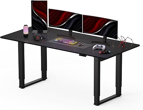 SANODESK Bureau Assis Debout - Bureau Gaming, Réglable en Hauteur, 2 Moteur Electrique Double avec 4 Pieds, 4 Emplacements de Mémoire (Noir, 180x80cm)