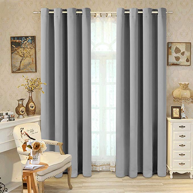 Fairyland Blackout Curtains Room Darkening Thermal Insulated Drapes for Living/Beding Room, 2 Panels (Light Grey, 52*63inch)